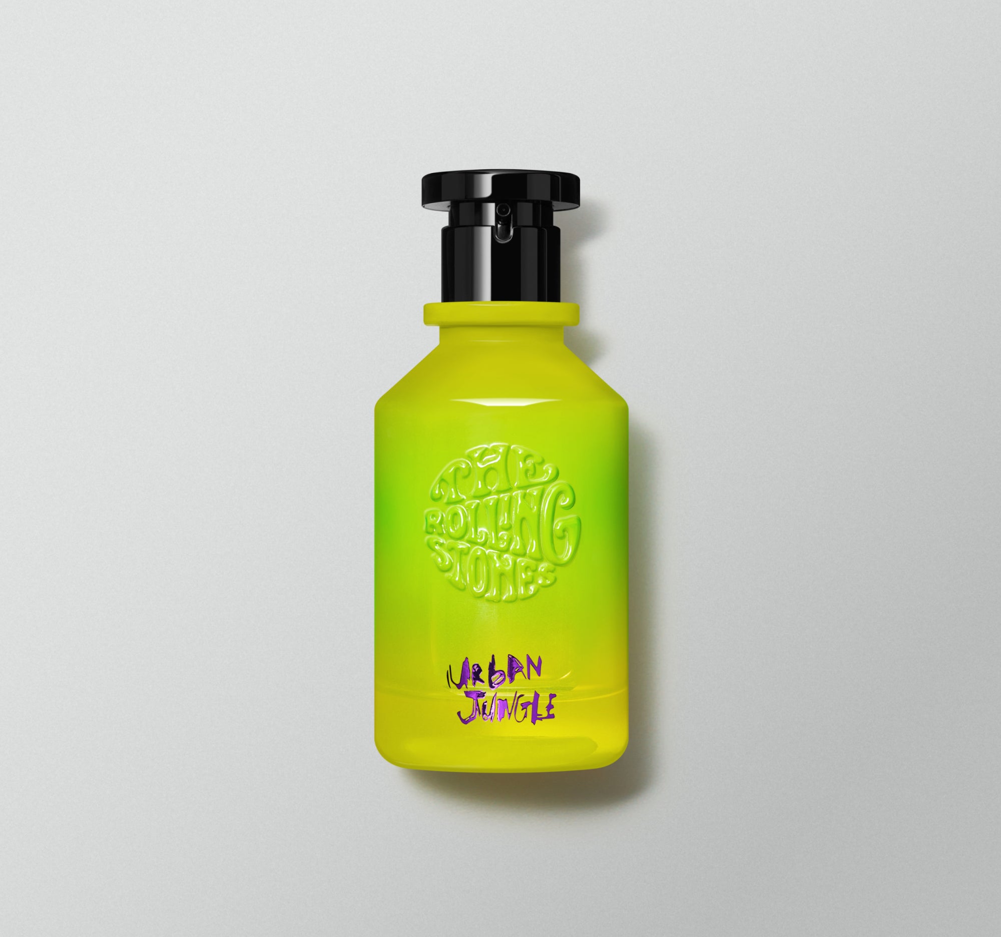 A bottle of 'Urban Jungle' cologne with a bright green label and a black pump. The name 'Urban Jungle' is clearly visible on the label.